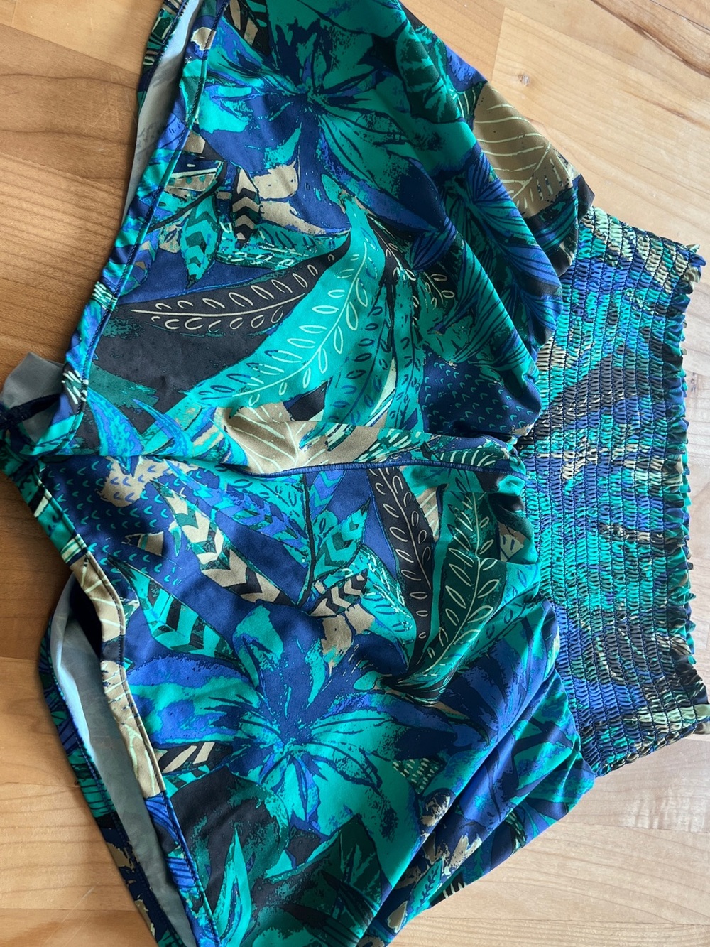 aerie Offline Smocked Swim Top in Green and Black
